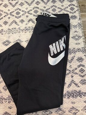 Nike Black Sweatpants with White Swoosh and Logo